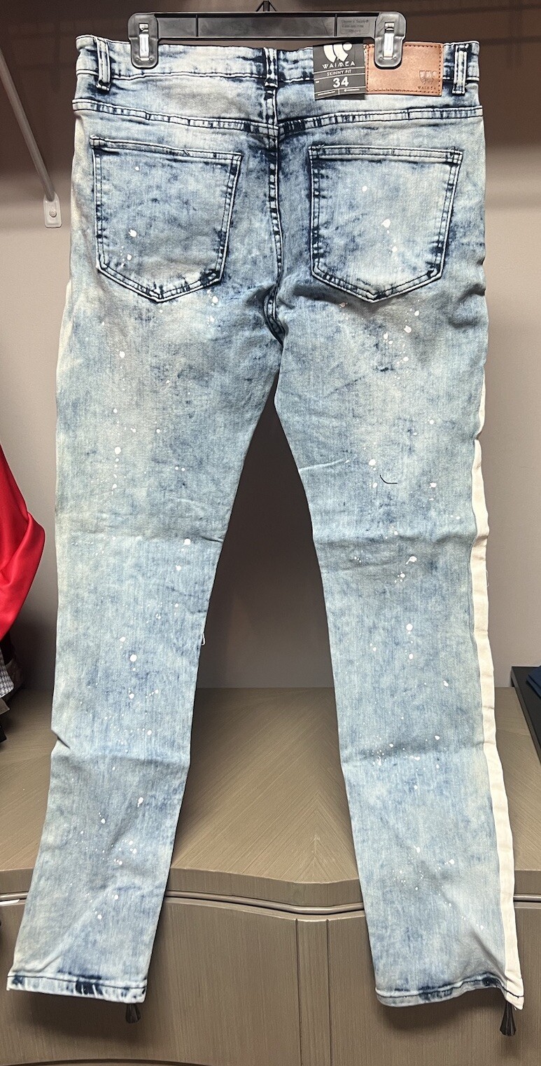 WAIMEA Lt. Blue Distressed Lycra Stretch Jeans Men Skinny Fit 34×32 “New-W-Tags”