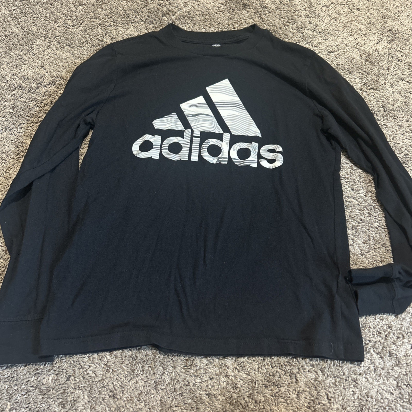 Adidas Boys Long Sleeve Shirt Size M Regular Fit Black White