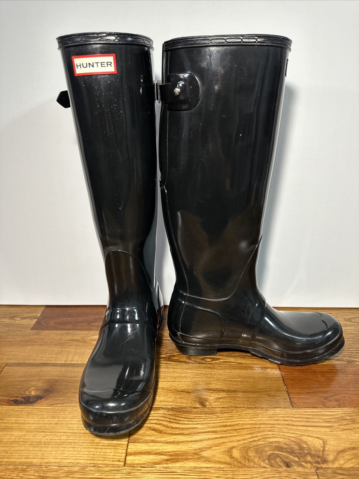 Hunter Original Women’s Black Adjustable Gloss Rain Boots 22in, Black, US Size 8