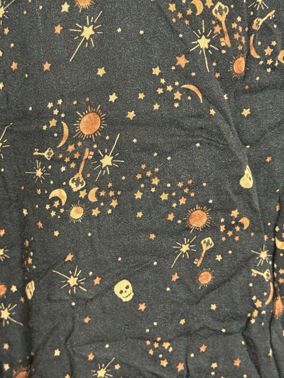Torrid Woman’s Top Celestial Skulls Black Orange Halloween Size 1
