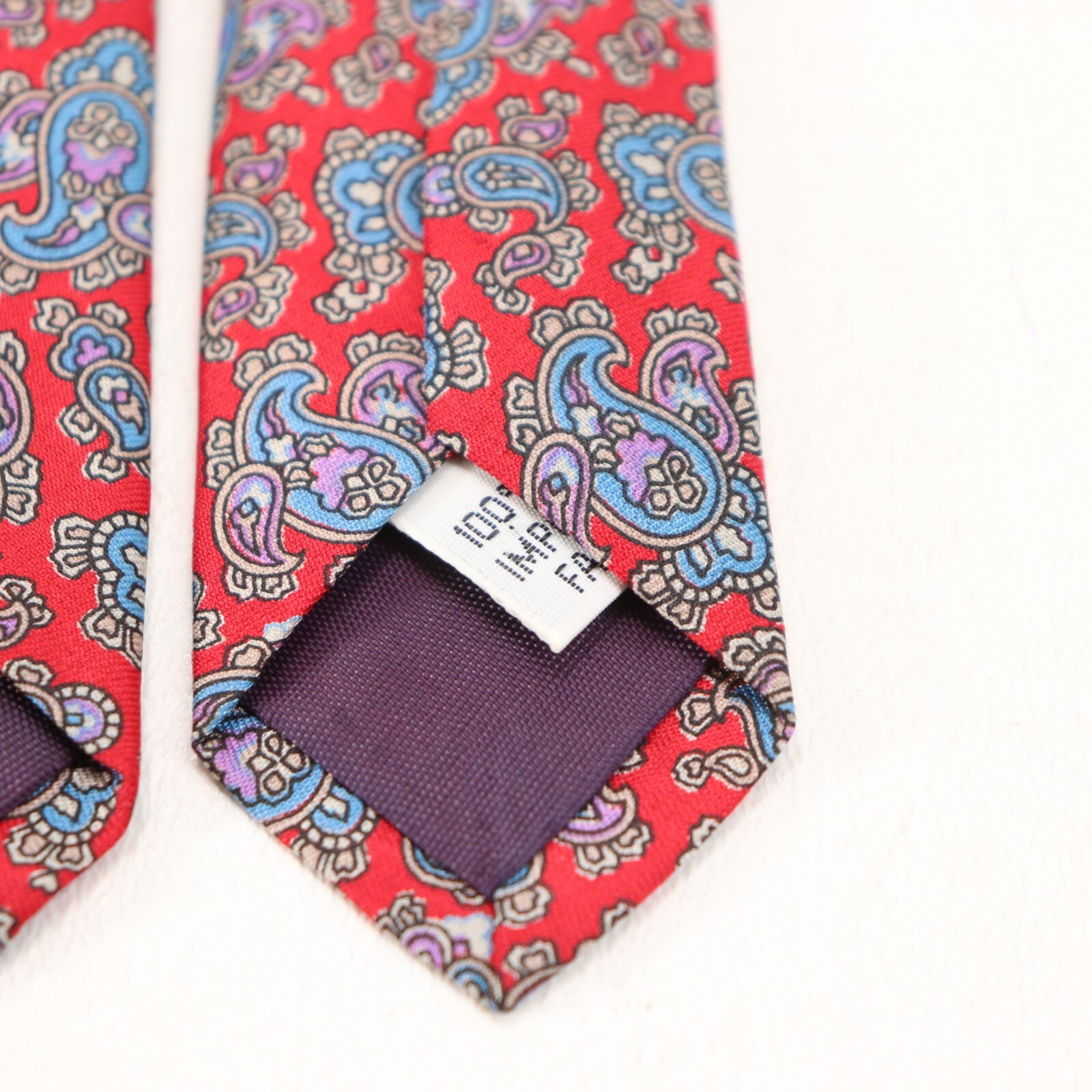 Vintage Evan Piccone Tie Mens 56 in Silk Red Blue Purple Paisley Floral Wide