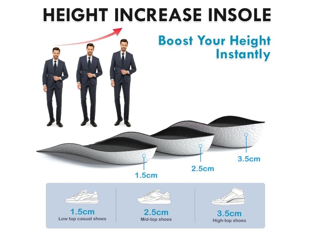 Height Increase Insoles Invisible Heel Lift Taller Shoe Inserts Pad Men Women US
