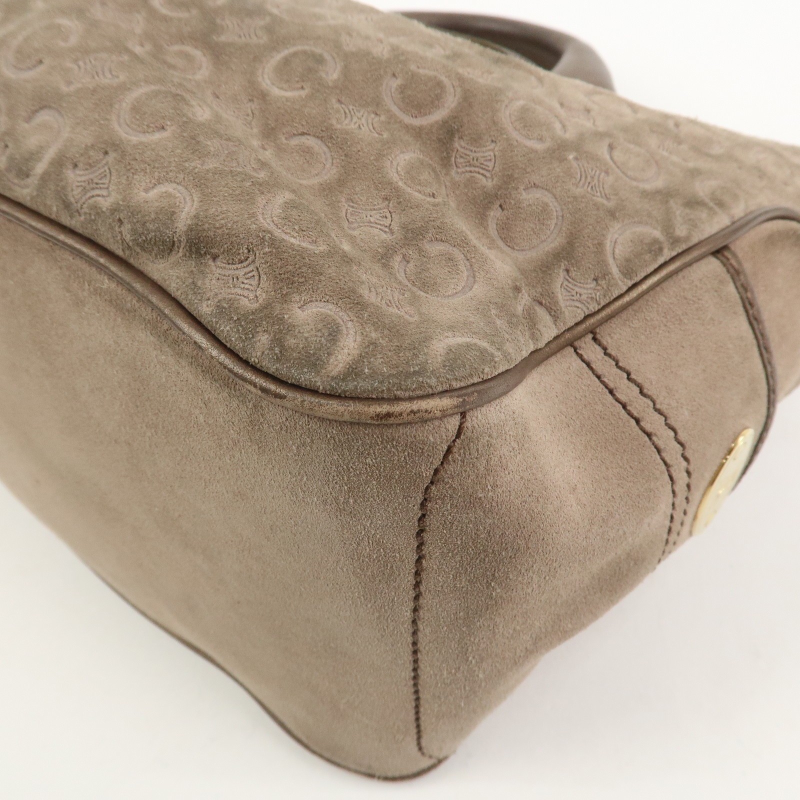 CELINE C Macadam Suede Leather Boogie Bag Hand Bag Beige Brown Auth Used F/S
