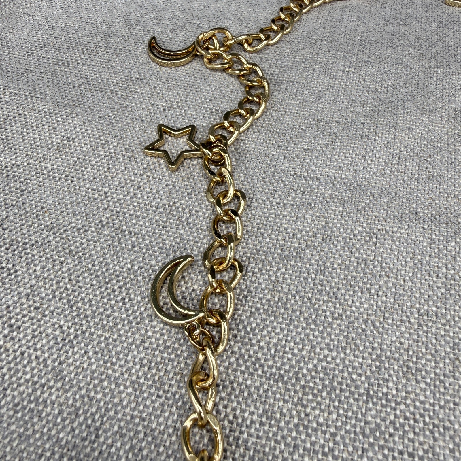 Belt Chain Link Gold Tone Moon and Star Dangles 45 Inches Celestial