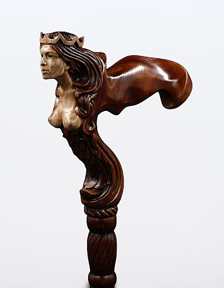 Hand Carved Wood Walking Cane Queen Goddess Handle Vintage Style Walking Stick
