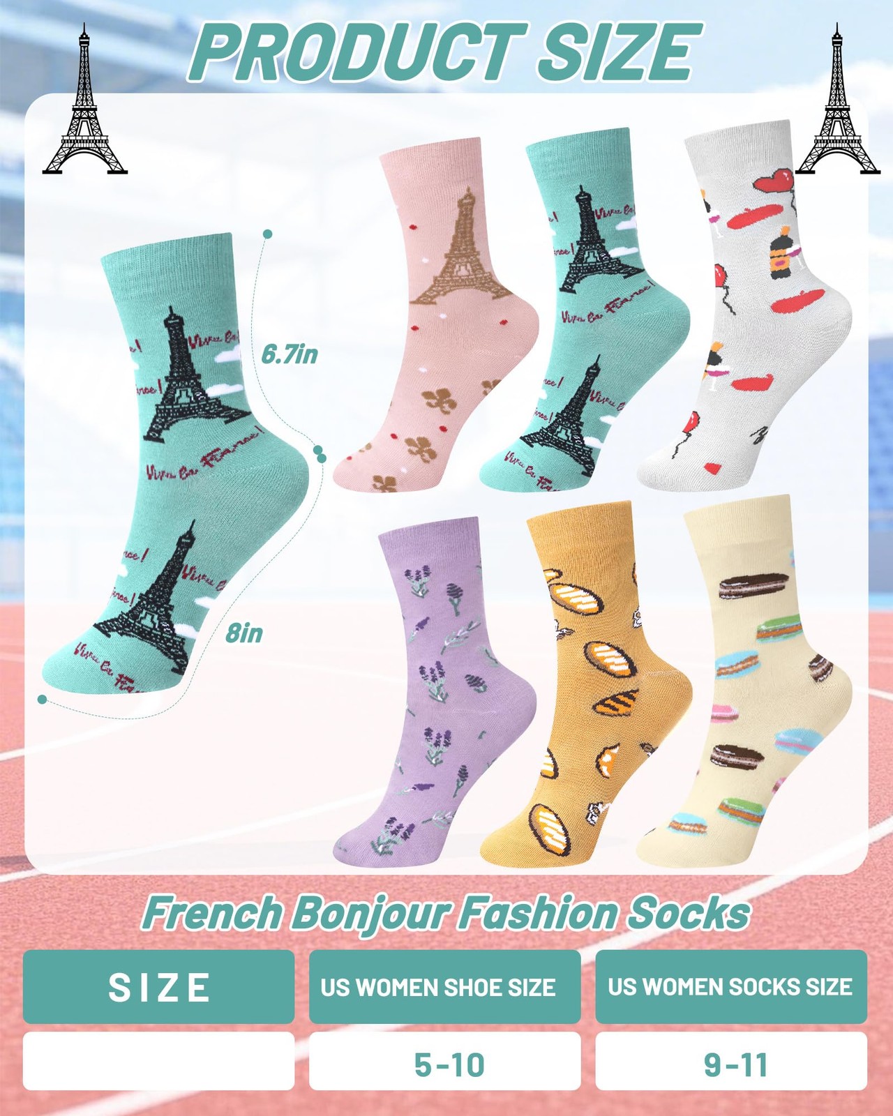 Liitrsh 6 Pairs Funny French Socks for One Size, As Shown in the Picture