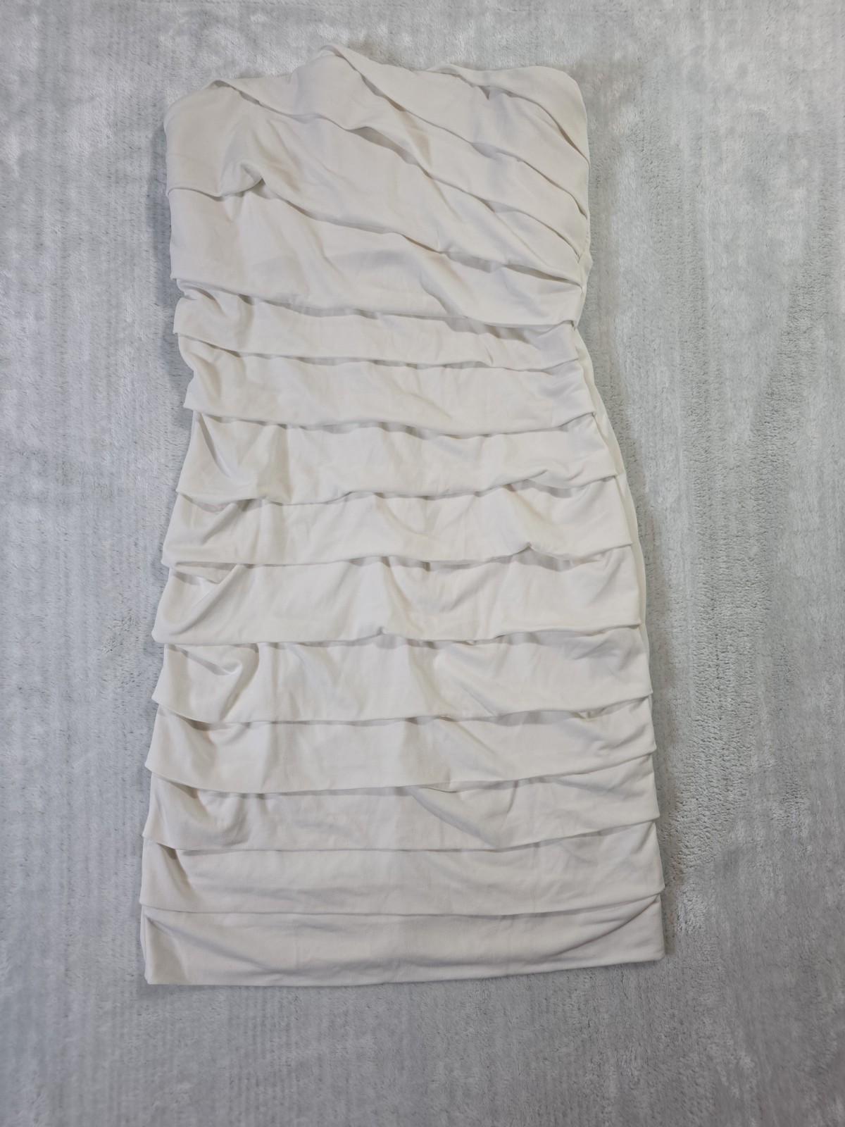 Charlotte Russe Short Strapless Dress Cream Ivory Size L Stretch Ruffles