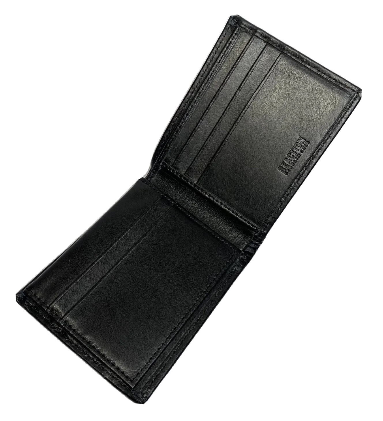 Kenneth Cole Reactions Black Leather Bi Fold Wallet ID Holder 8 Card Slots Men’s