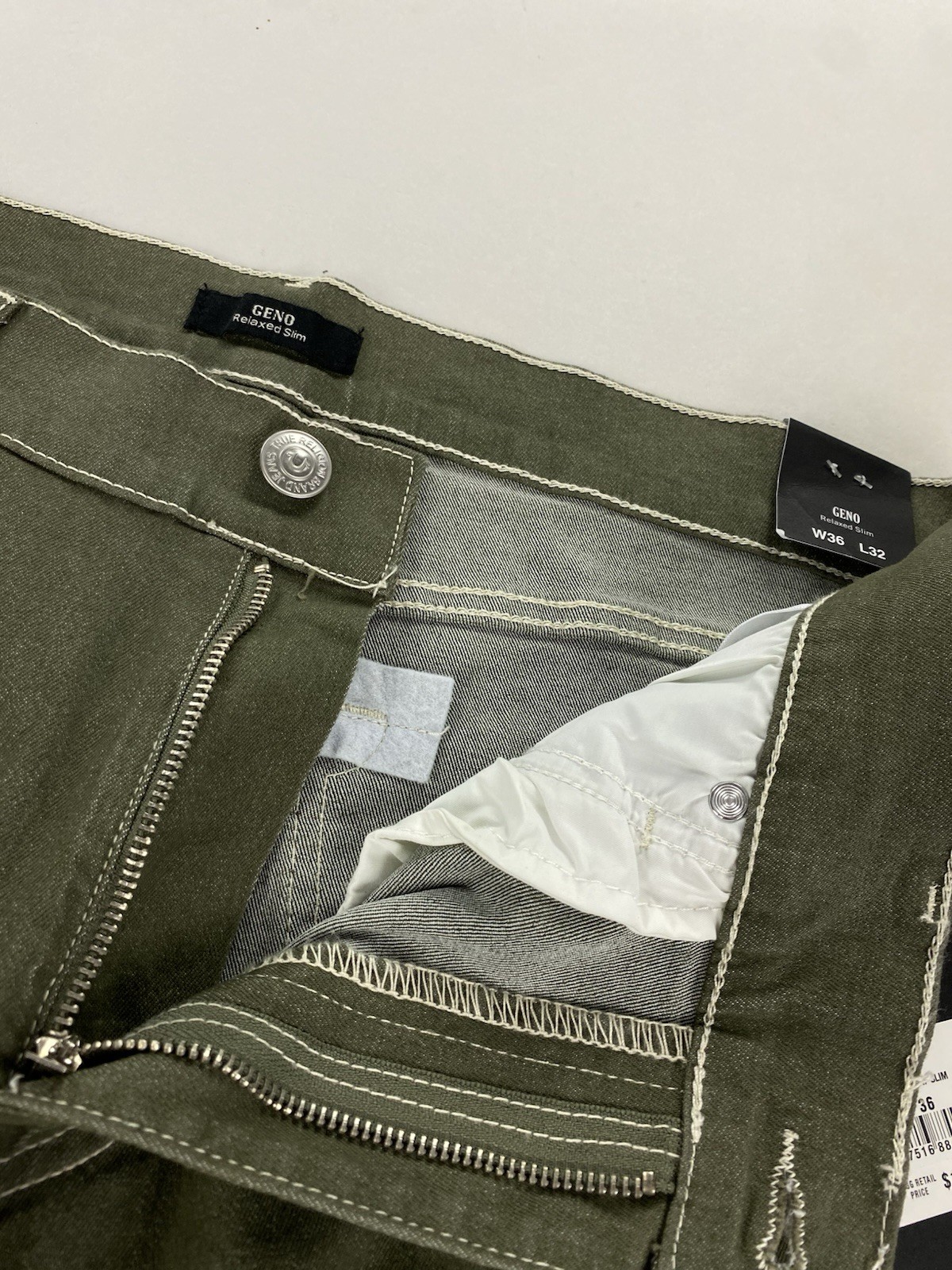 NEW True Religion Geno Relaxed Slim Kalmata Green Jeans Mens Size 36×32