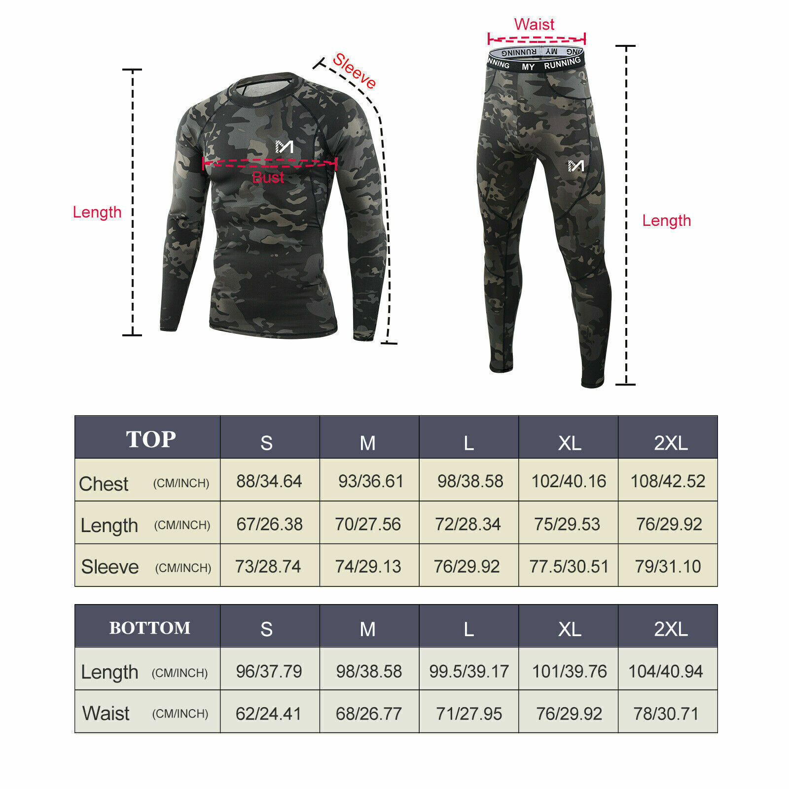 Mens Thermal Underwear Set Sport Long Johns Base Layer Warm Compression Camo Set