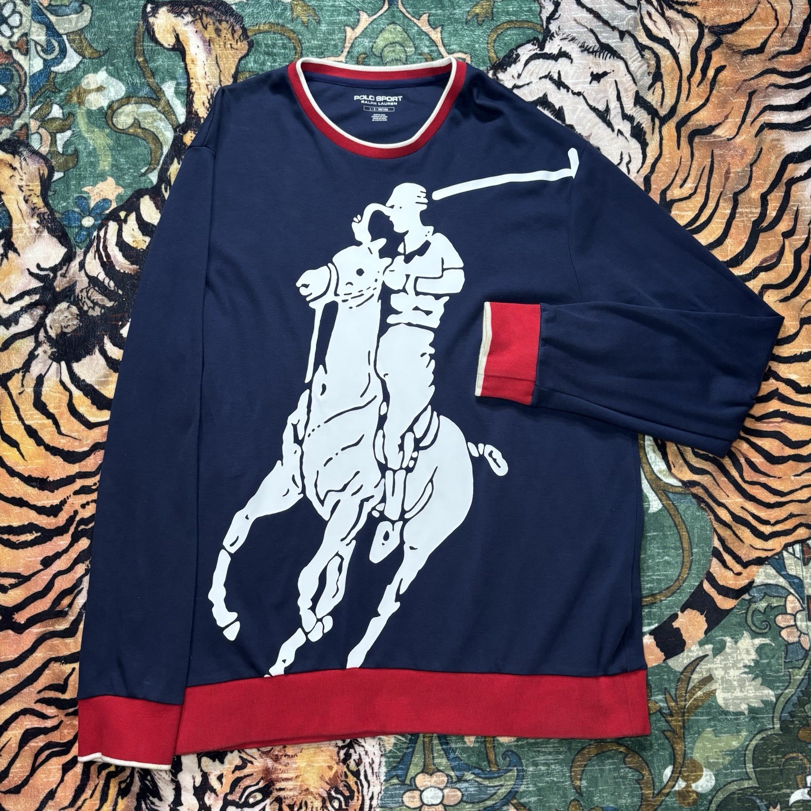 Ralph Lauren Polo Sport Big Pony Graphic Pullover Sweatshirt Crewneck Blue Large