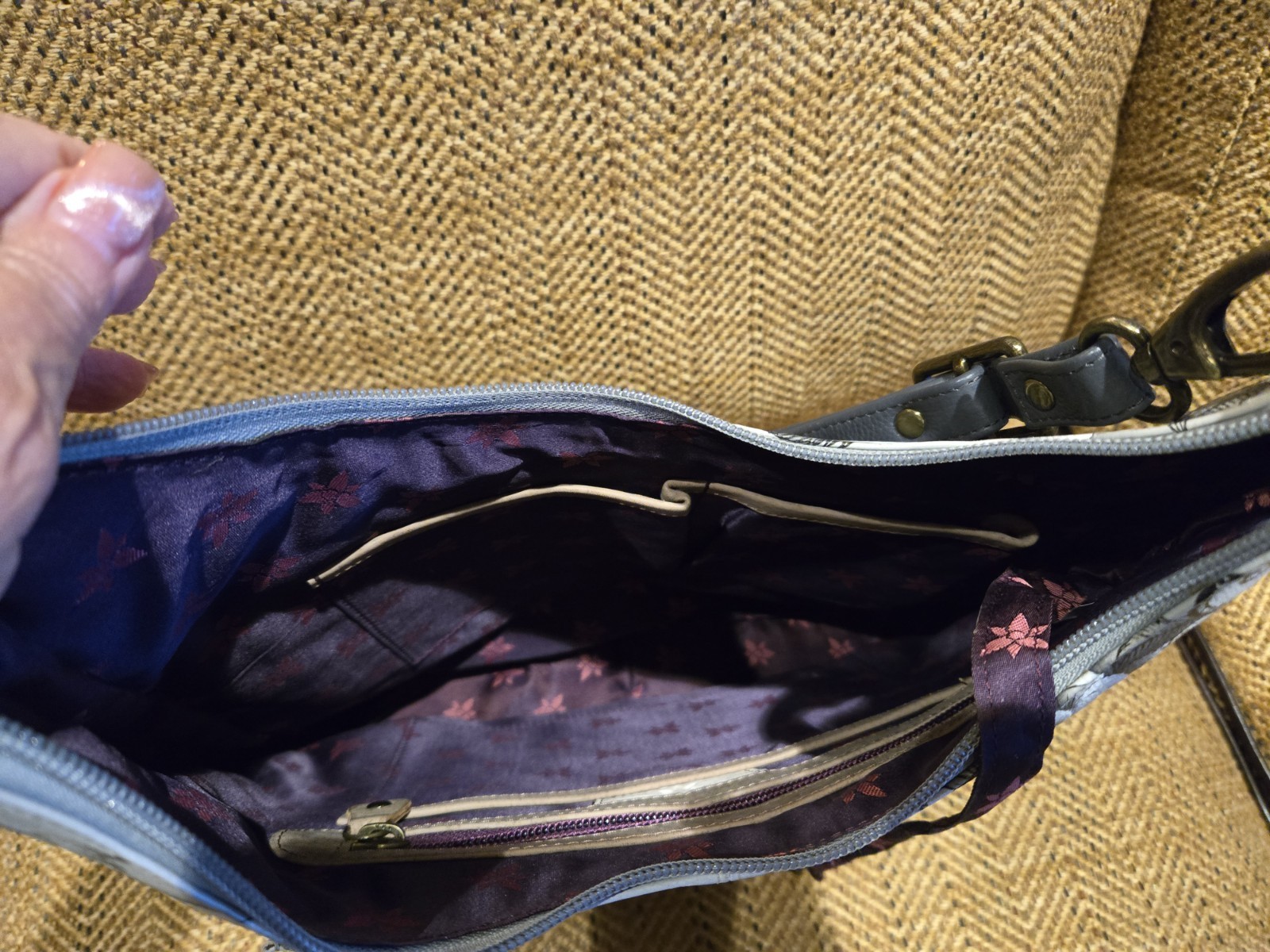 Signed Hand Painted Leather Anushka Hobo Bag-Guardian Angel Wing Design