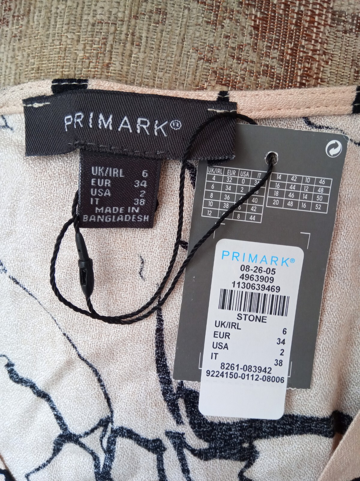 Primark Brown Stone Blouse Top With Twisted Knot Front Size UK 6 EU 34 USA 2