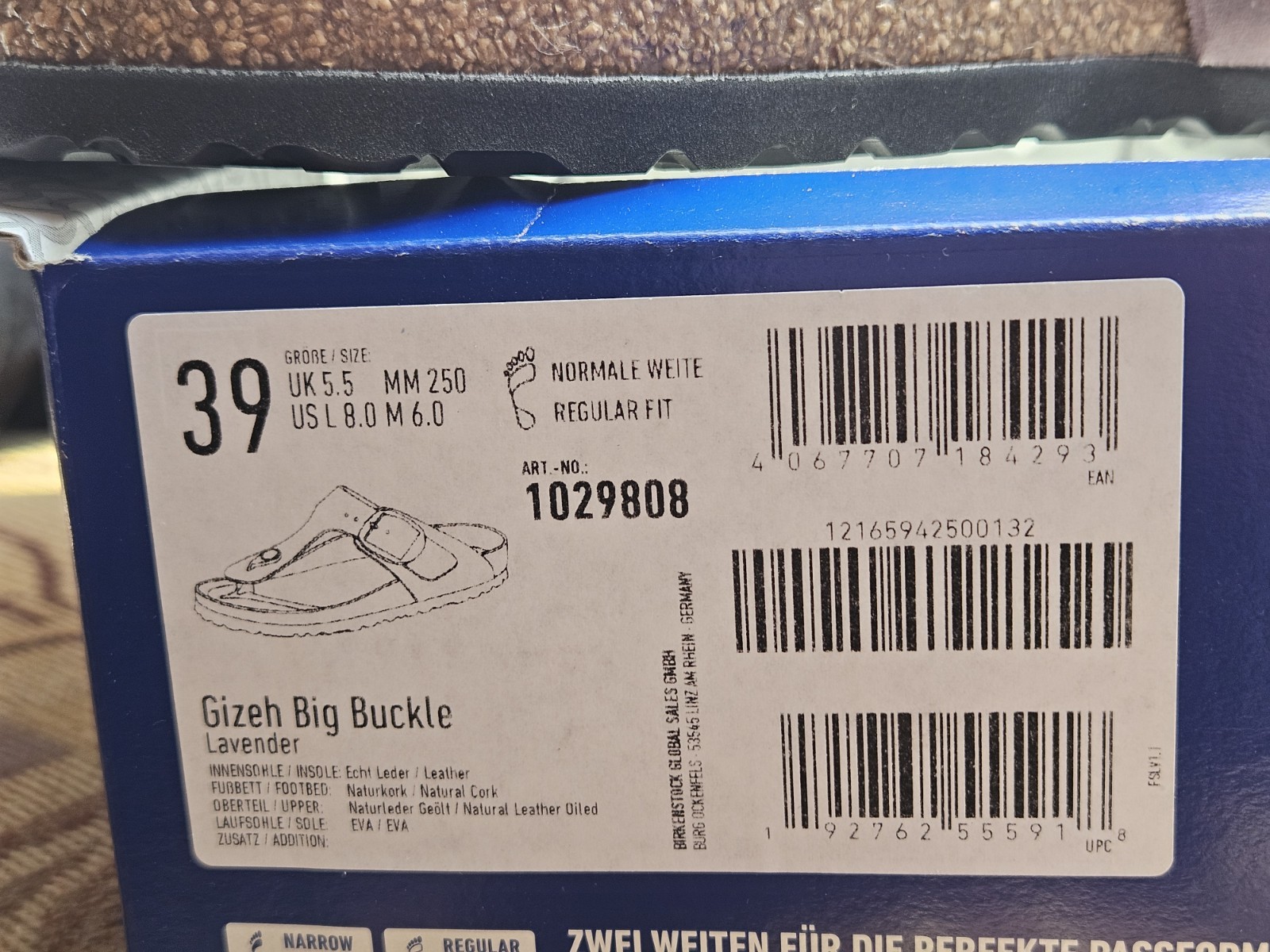 Birkenstock Gizeh Big Buckle Oiled Leather Color Lavender Size 39 Regular Wide