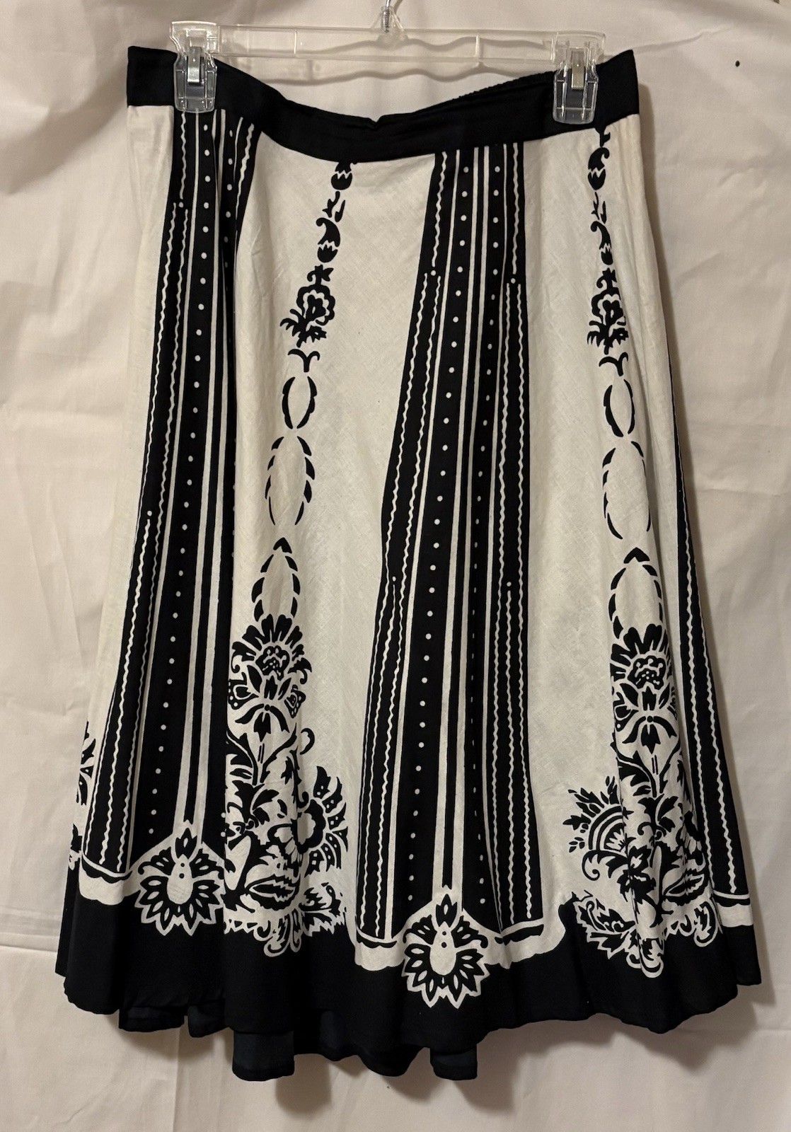 S-L Studio West Half Circle Skirt Nouveau Print Black White Cotton Nostalgic VTG