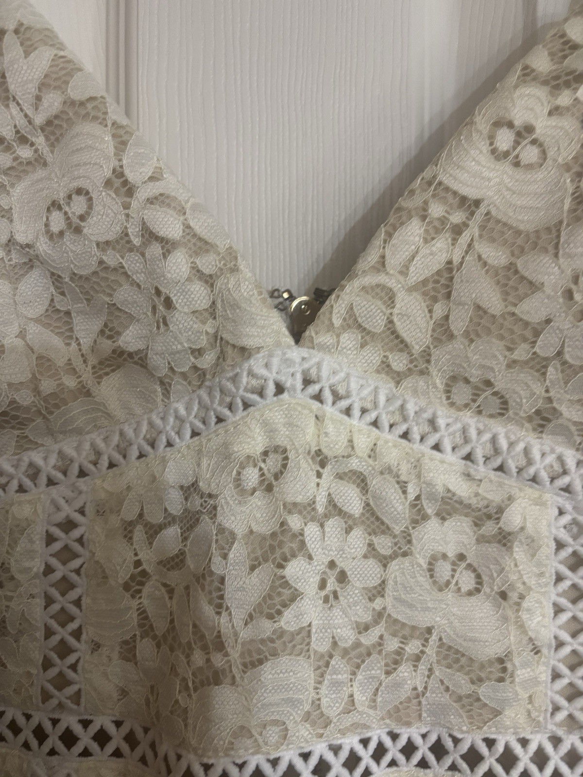 Windsor Ivory/Beige Lace Lined Adjustable Strap Dress Size Small. Back Zipper