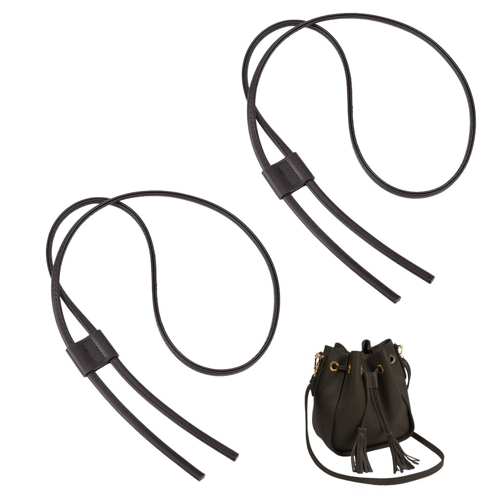 2Pcs PU Leather Bag Drawstring Strap 48.8inch Coconut Brown Detachable Bucket…