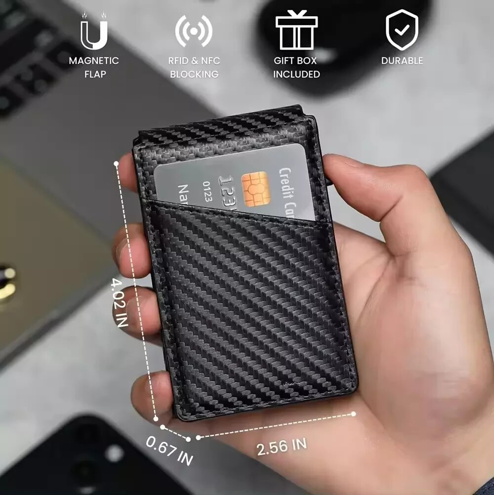Men’s RFID Blocking Slim Bifold Wallet with Pop-Up Card Holder & Money Clip