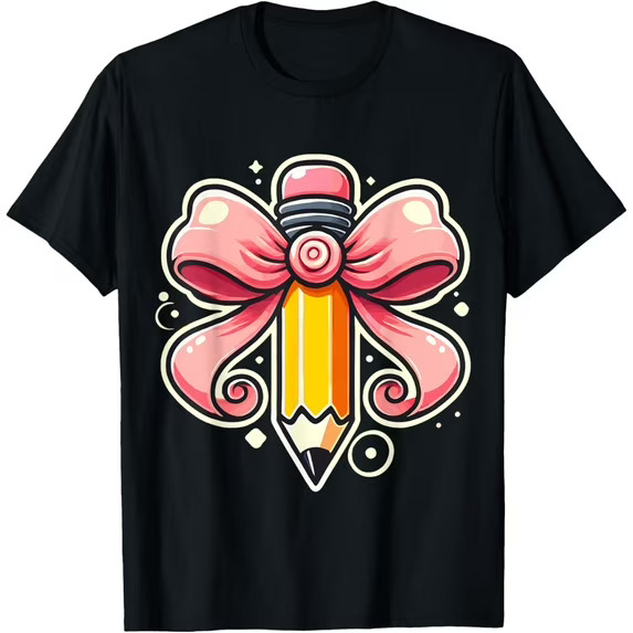 Teaching Back To School Back To School Pencil Teacher With Bow Black T-Shirt