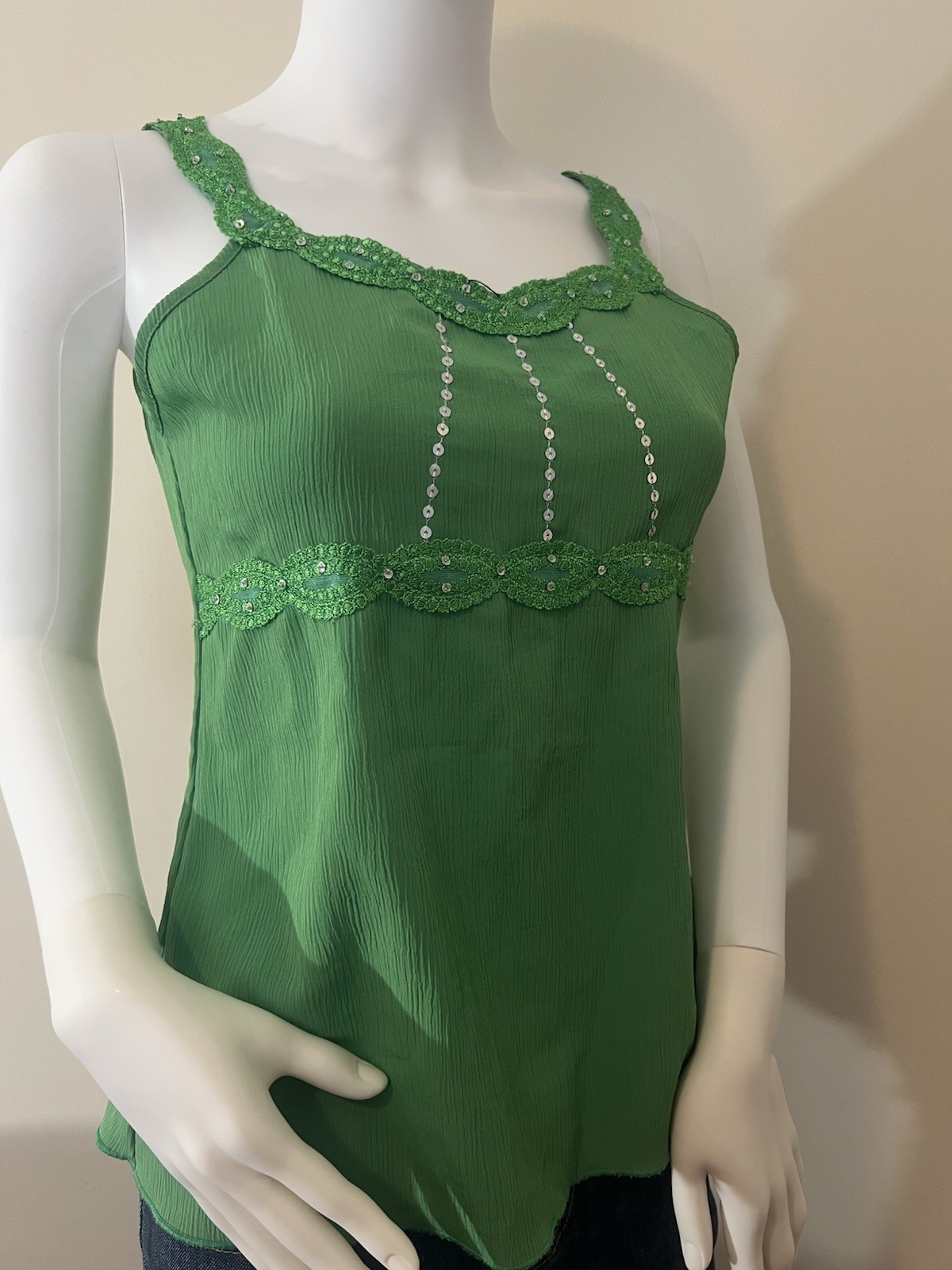 Mary Kate & Ashley Apple Green Embellished Babydoll Tank Girls 14/16 – Womens S