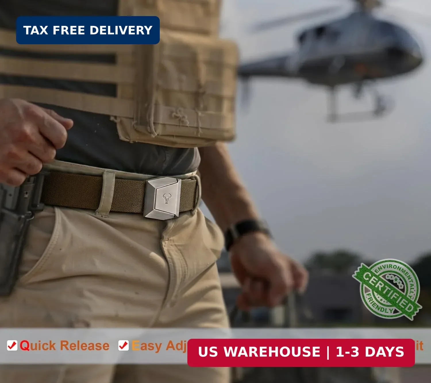 Heavy-Duty Mens Tactical Belt Adjustable Stretch Nylon with Quick-Release Buckle