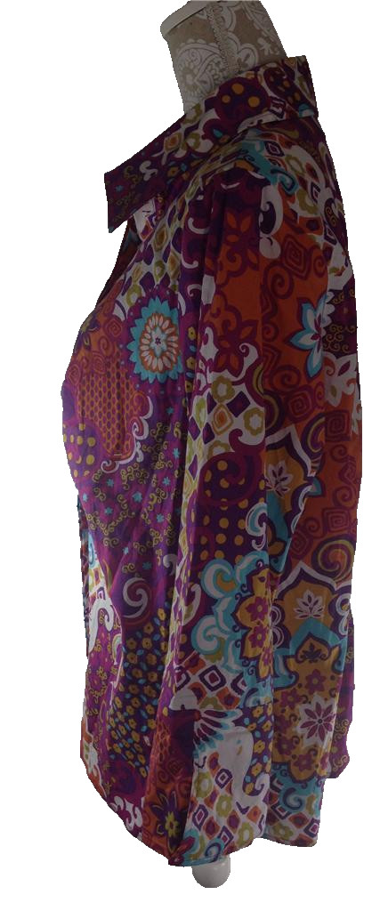 avenue by Jessica London Blouse Multi-color Floral Cotton Button Front Womens 14