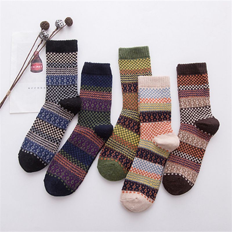 Knitted Crew Socks+ 4%Sheep wool Blend Cashmere 5 Pairs Thick Winter Nordic Warm