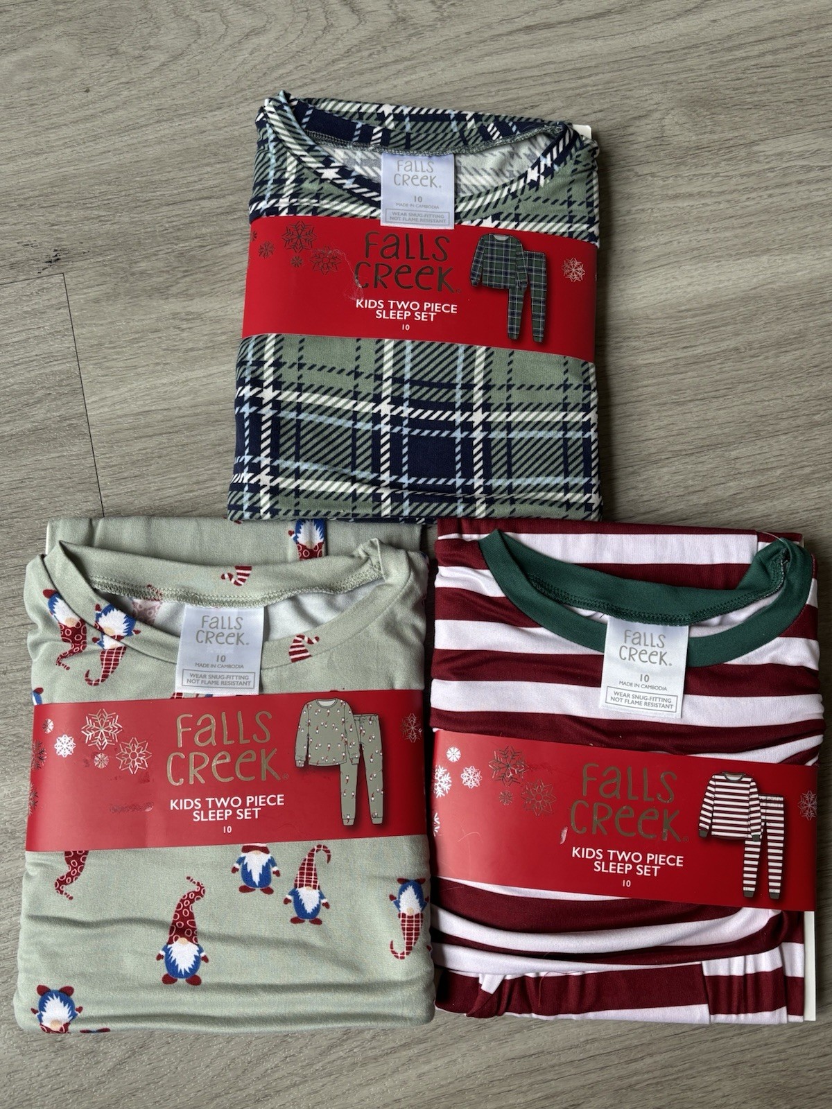 NEW 3 Fall’s Creek Kids 2 Piece Holiday Pajamas Size 10 NEW WITH TAGS