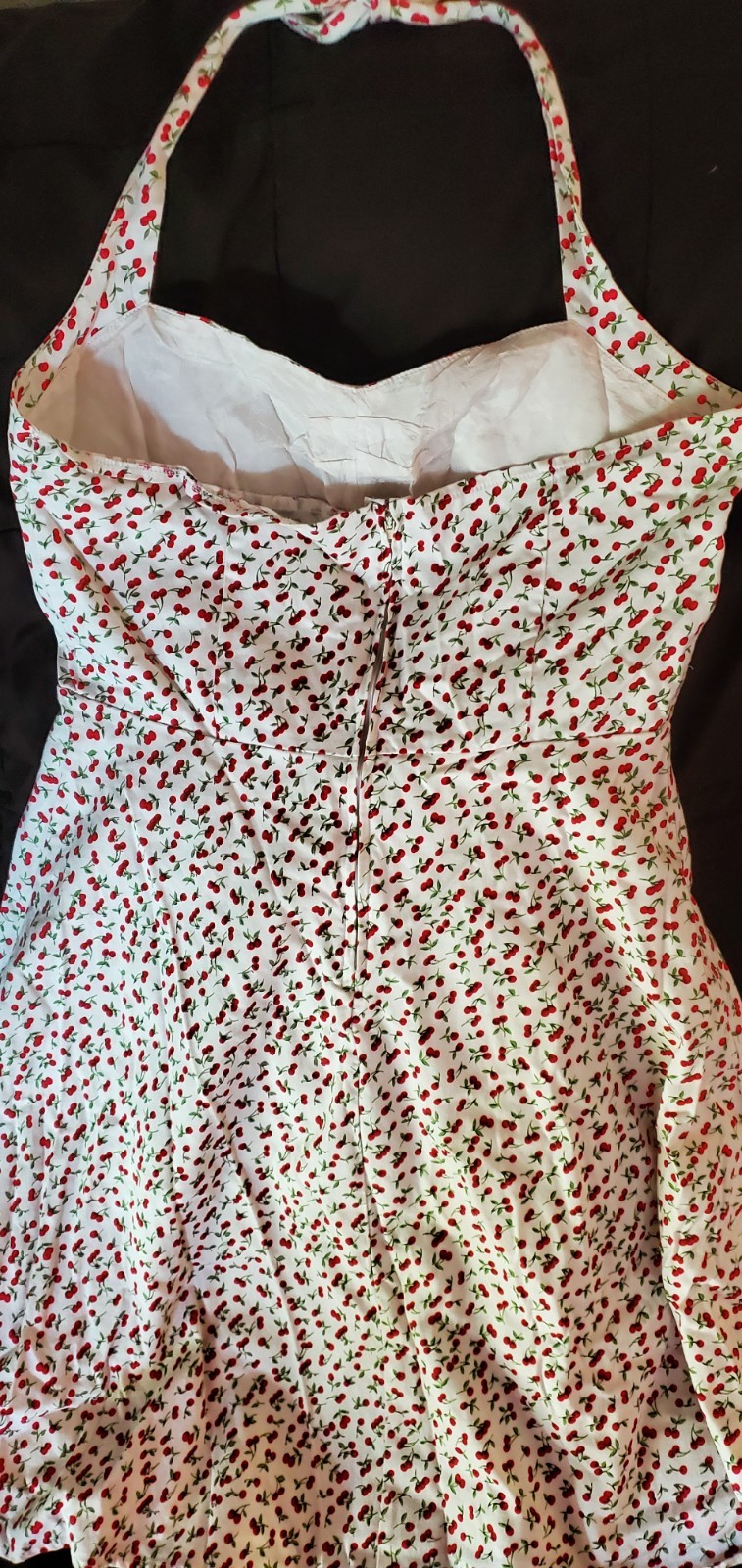 Halter Rockabilly Swing White & Red Cherries Dress Sz L