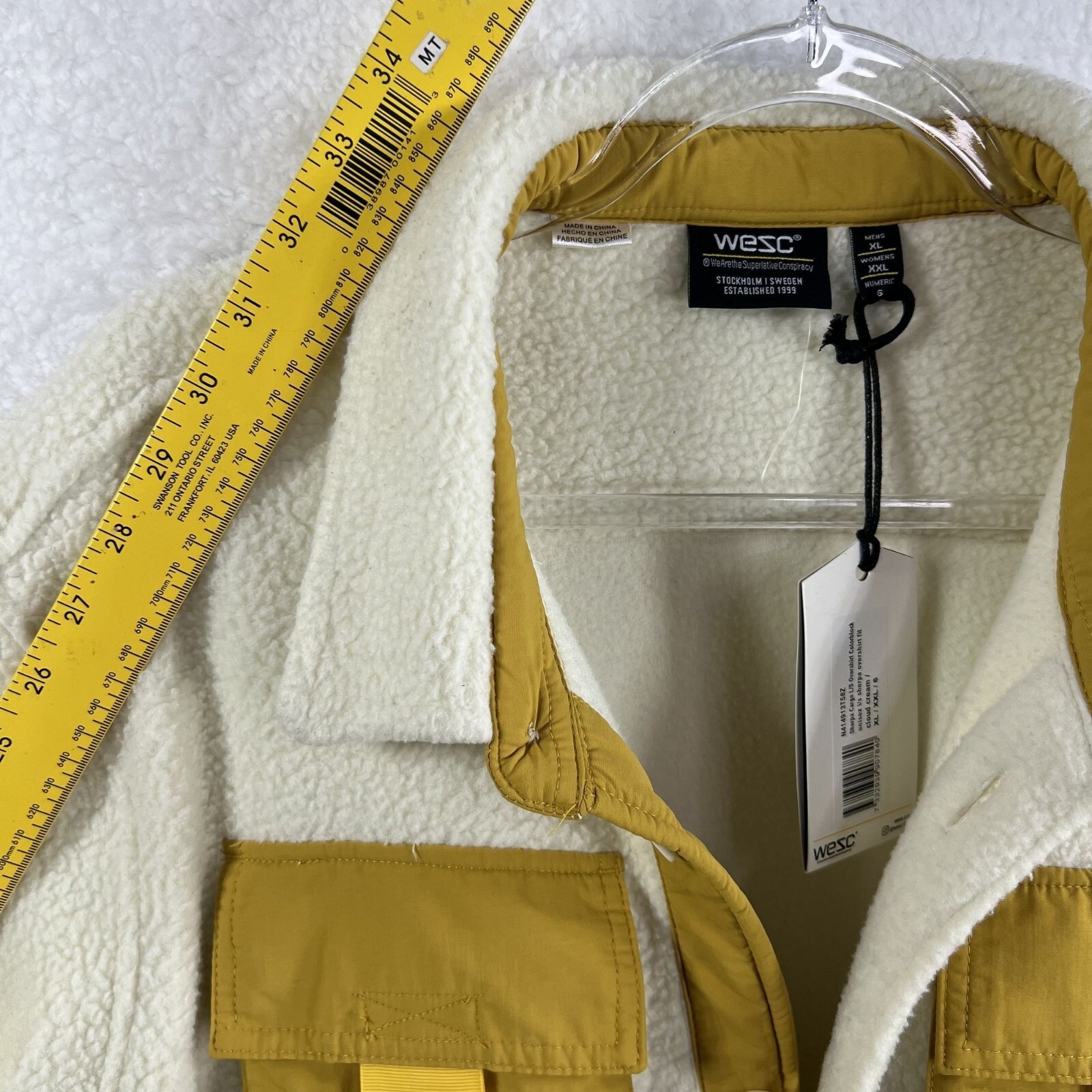 WESC NWT Sweden Sherpa Cargo Shacket Unisex XL / XXL Colorblock Overshirt Jacket