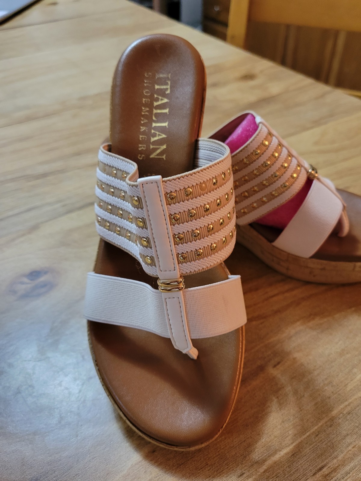 Elastic Stretch Platform Wedge Slide Sandals By Italian Shoemakers Sz 7.5 CLEAN!