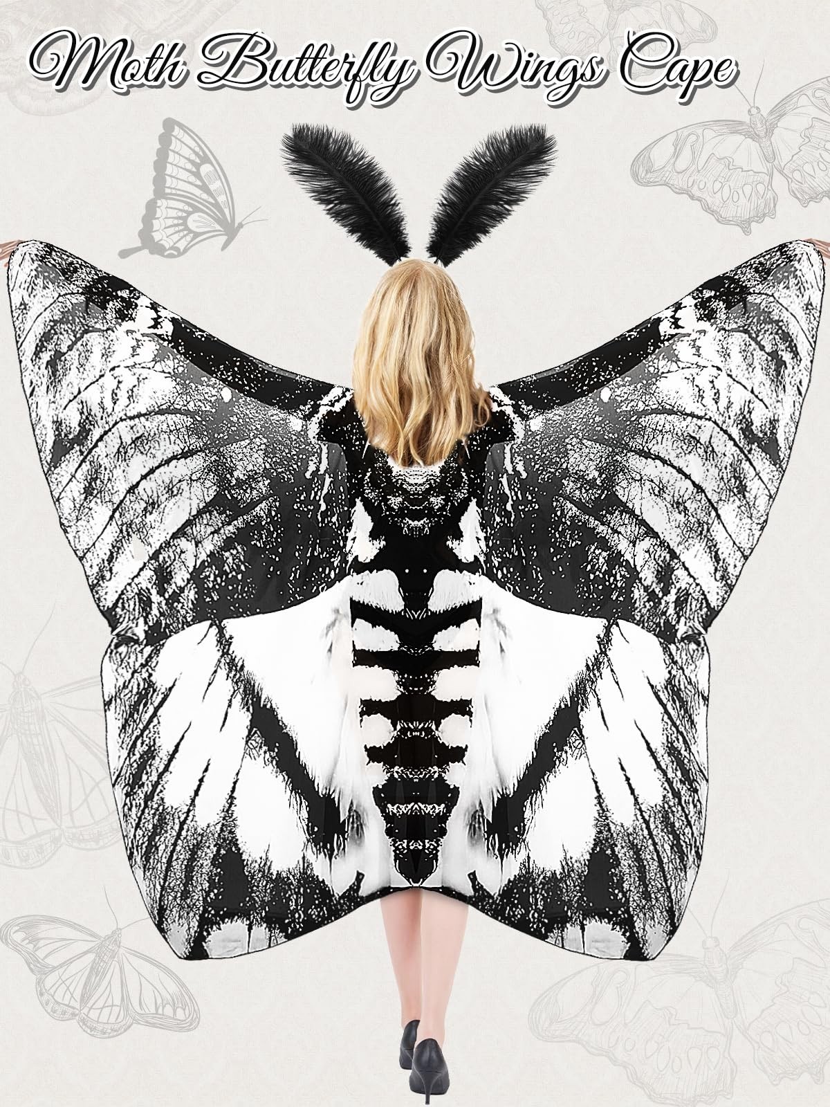 3 Pcs Moth Wings Cape Set for Adults – Halloween Costume with Headband & Lace Ma