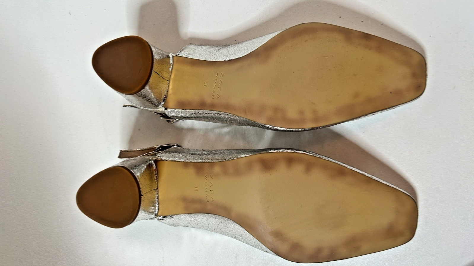 Zara Womens Leather Slingbacks in Silver Metallic Size 38 / US 7 1/2