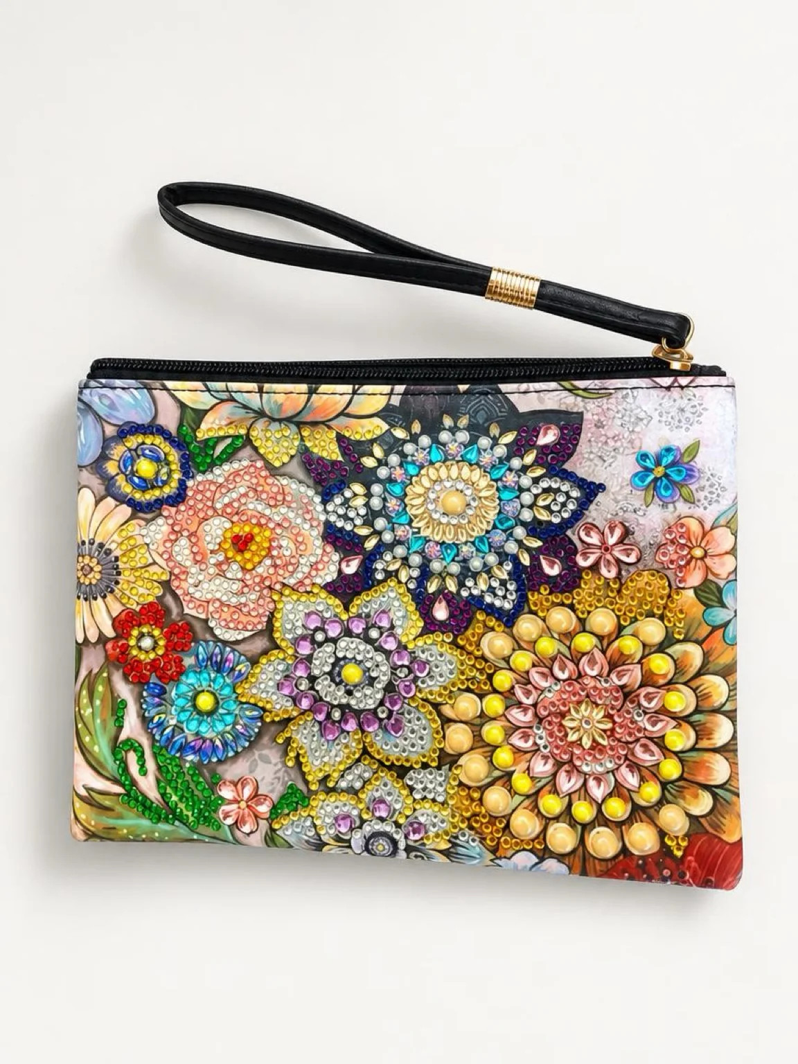 Diamond Art Rhinestone Vinyl Zippered Clutch