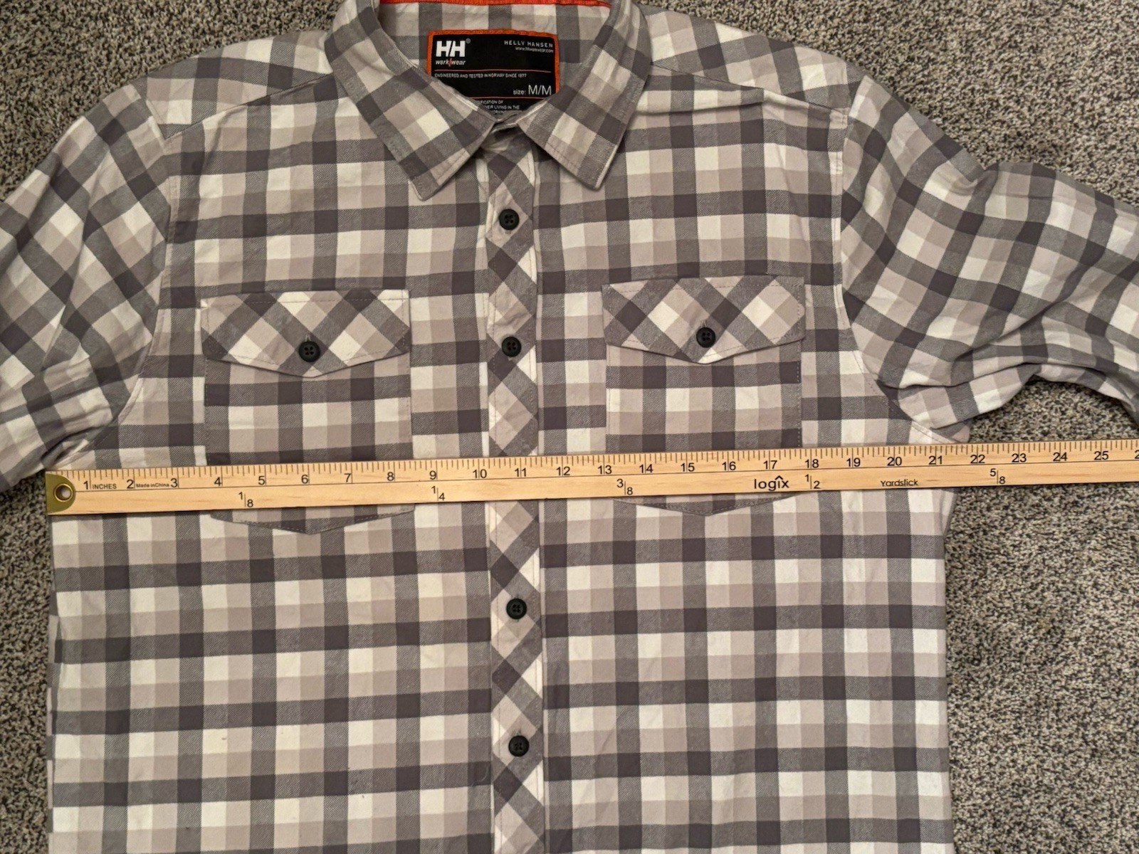 Helly Hansen Shirt Mens Medium Gray Elbow Pads Workwear Flannel Shirt