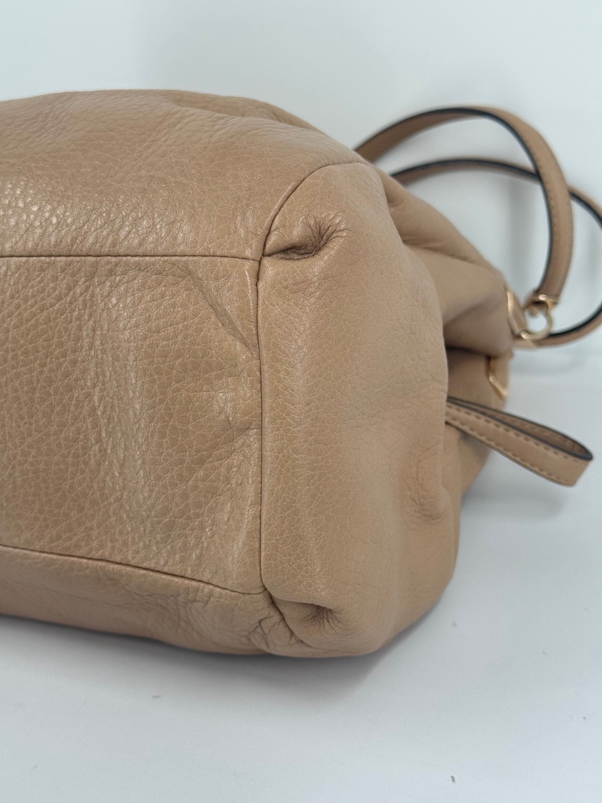 Coach Tan Brown Pebbled Leather Madison Phoebe Satchel Saddle Hobo Purse Bag