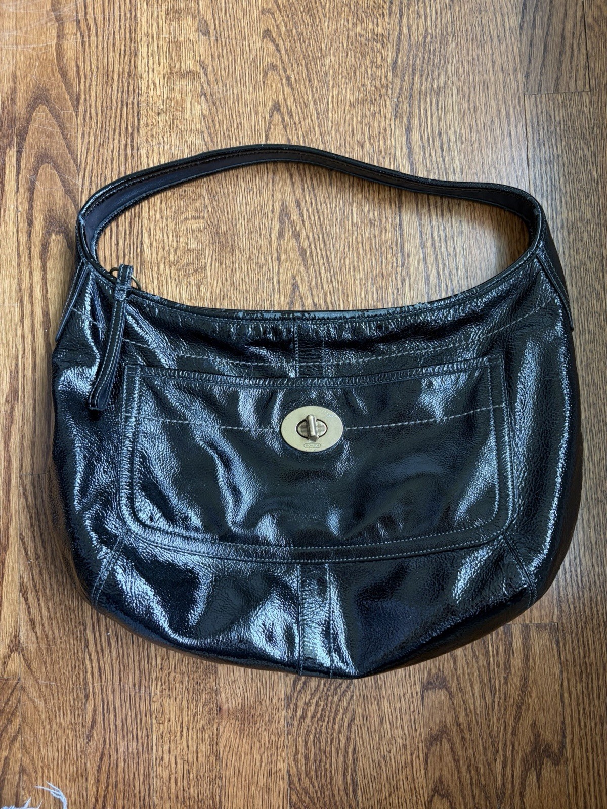 Coach Ergo Patent Leather Hobo Shoulder Bag Black Turnlock 11009 Vintage 2007