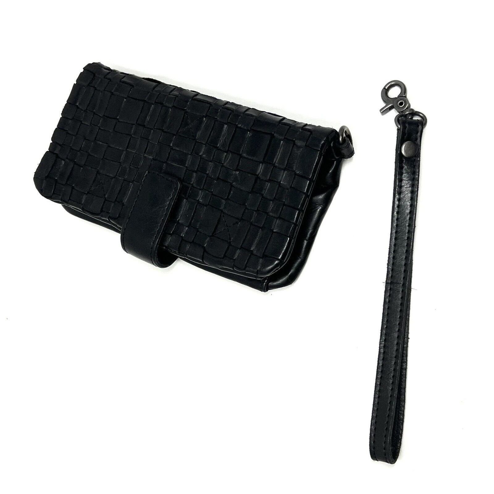 VILENCA Holland Woven Leather Wallet Wristlet Clutch Removable Strap #158 BLACK