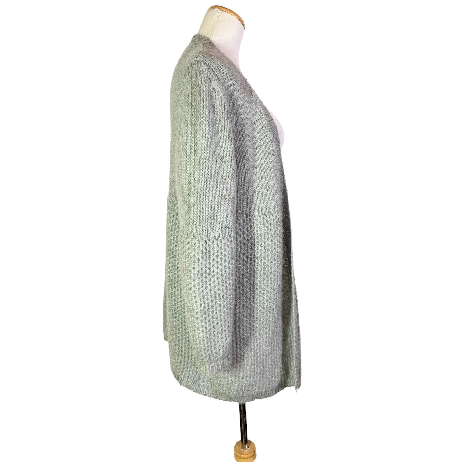 Sundance Size PM Fuzzy Grey Cardigan Sweater Open-Front Mixed Knits