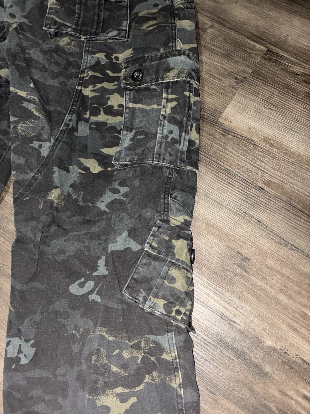 Men’s Camouflage Cargo Pants Size 42 Regular Black Gray Green Cotton Canvas