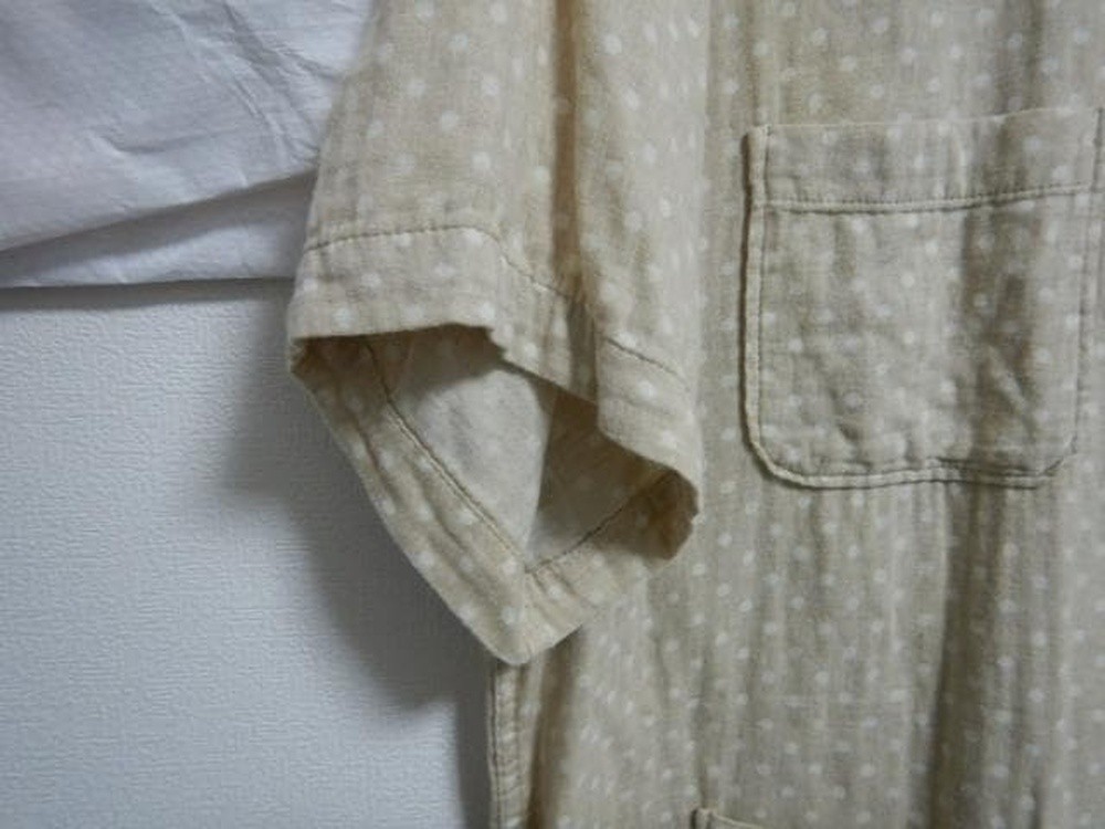 ENGINEERED GARMENTS Open Collar Shirt Beige Dot L USA Made Cuban Style F/S