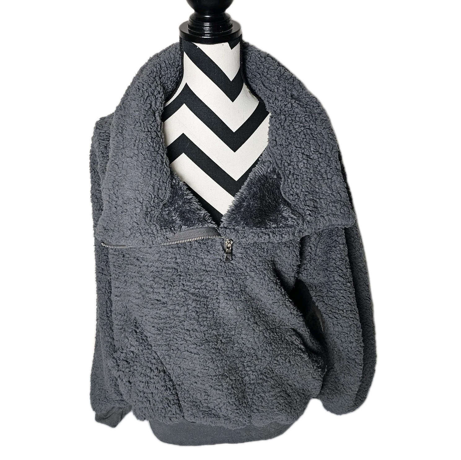 Kirundo Women’s Gray 1/4 Zip Cozy Sharpa Jacket With Front Pockets Size M NWT
