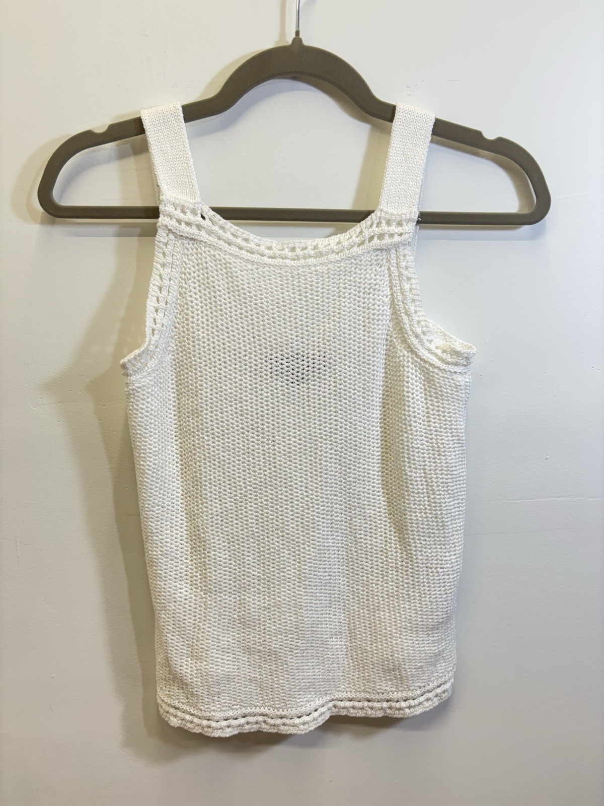 Banana Republic White Knit Crochet Cotton Sleeveless Tank Top Scoop Neck XXS