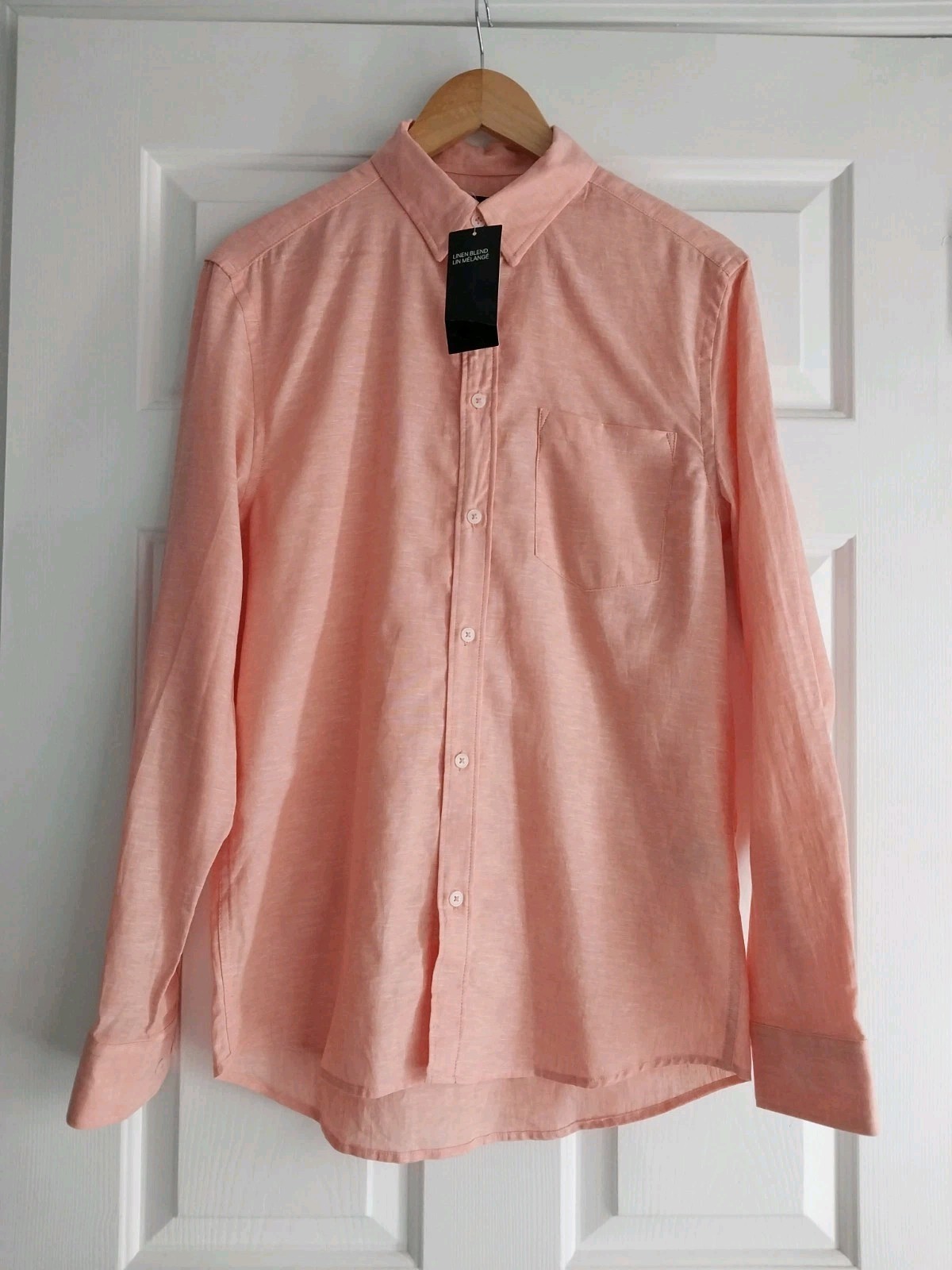 NWT H&M Shirt Mens Sz S Pink 52% Linen 48% Cotton Button Long Sleeve Lightweight
