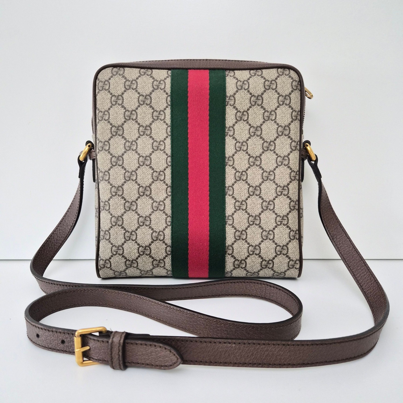 Gucci GG Supreme Monogram Web Small Ophidia Messenger Bag Brown