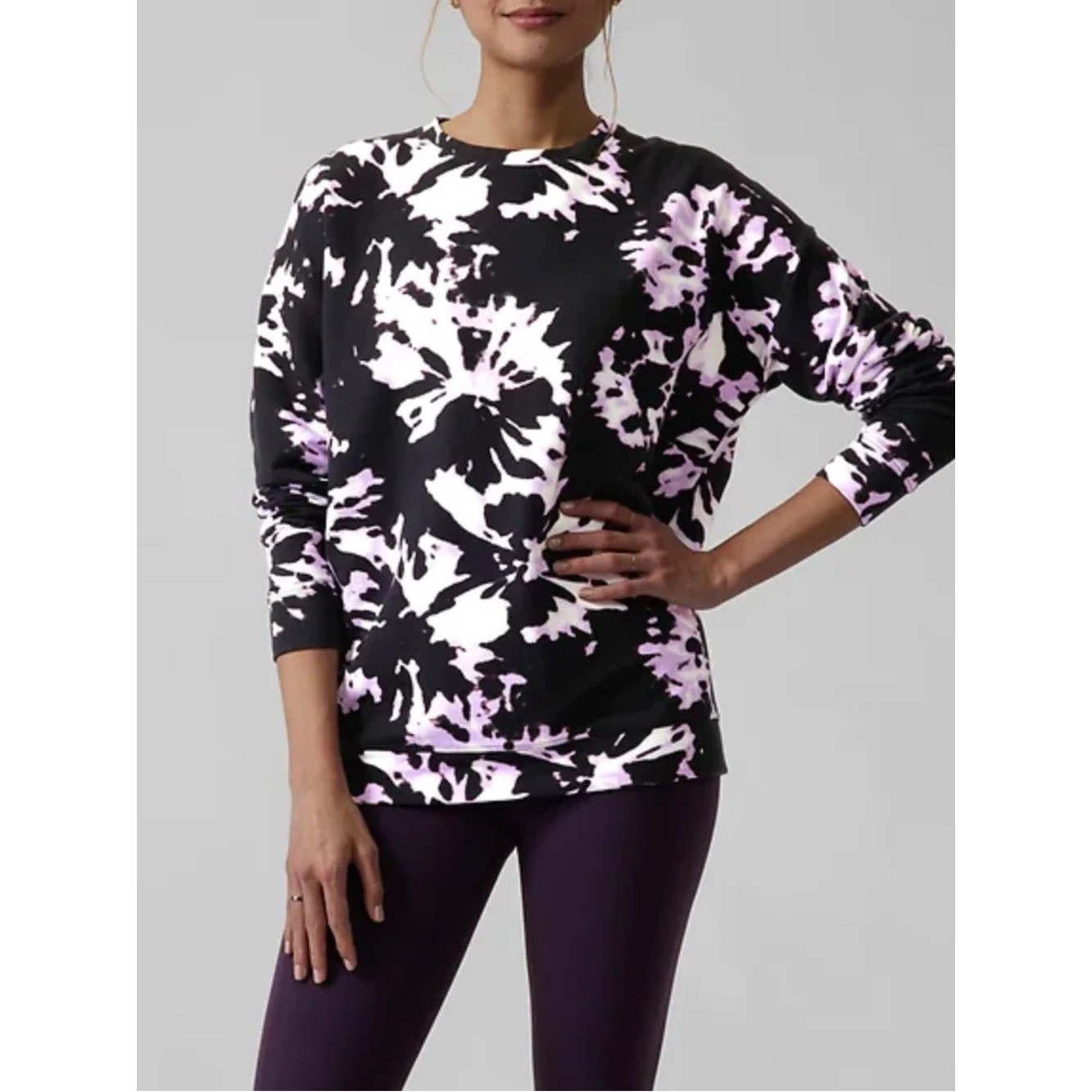 Athleta Balance Printed Pullover Sweatshirt- Willow Elfin Purple Tie-Dye – XS