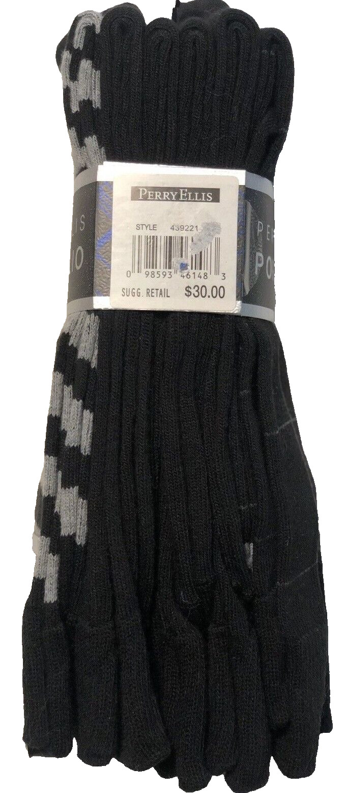 6 Pairs PERRY ELLIS BLACK Men’s PORTFOLIO CREW Socks Shoe Size 7-12 $30 MSRP