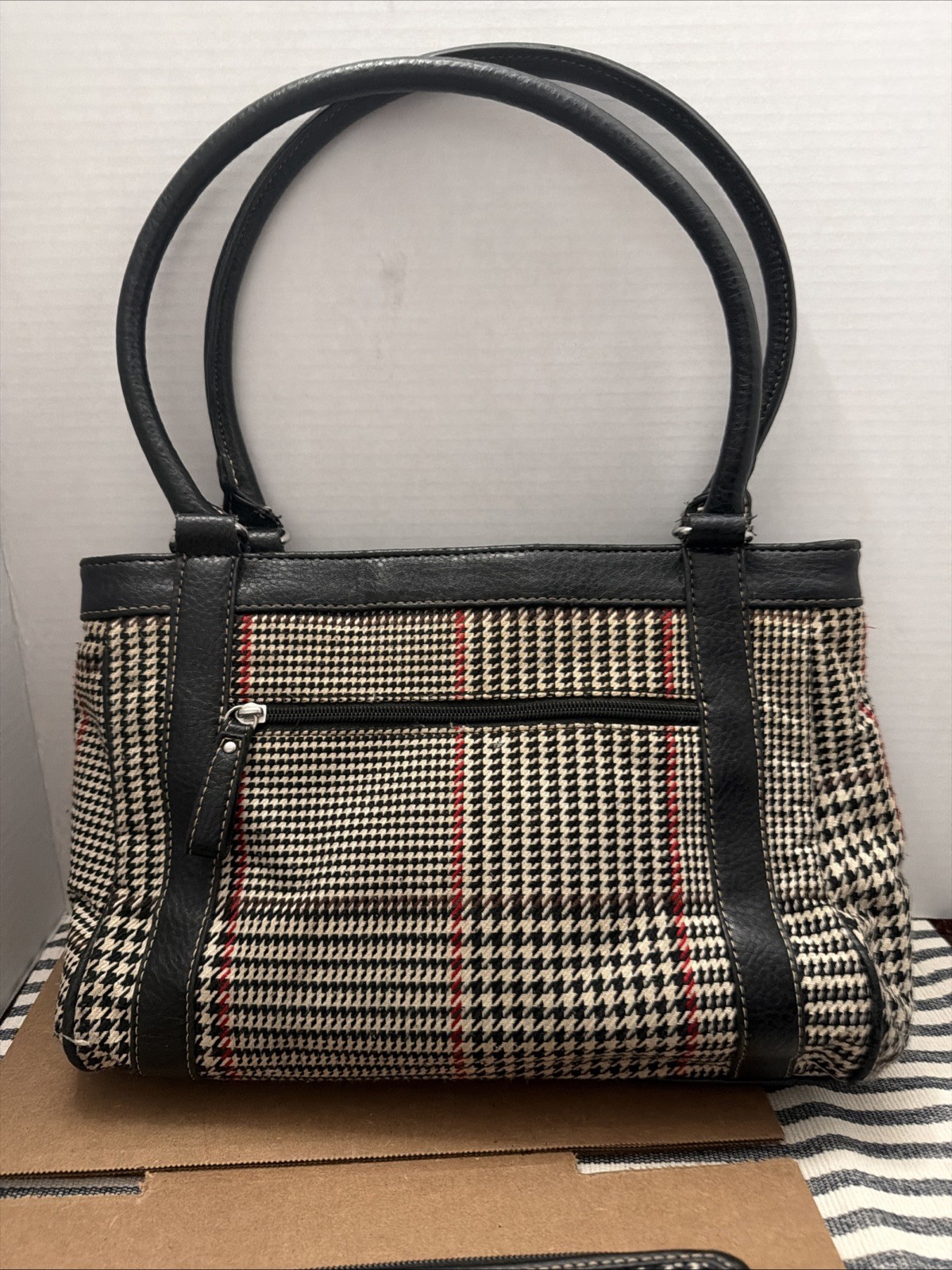 Vintage Chaps Houndstooth Structured Satchel Shoulder Bag & matching Wallet