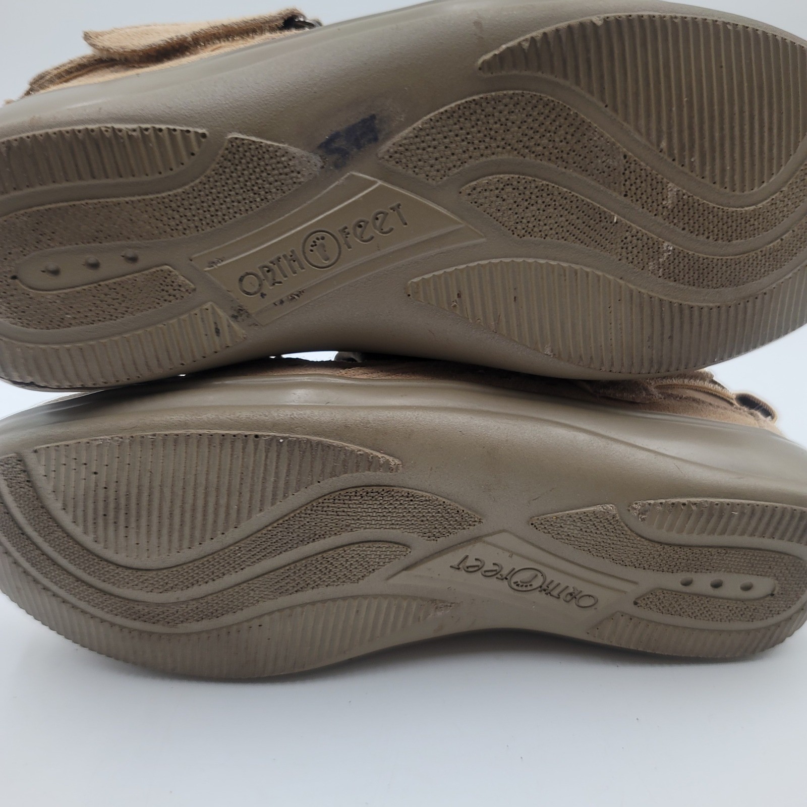 Orthofeet 77873 Womens 11 Wide Tan Leather Mesh Fisherman Sandals Bungee Strap