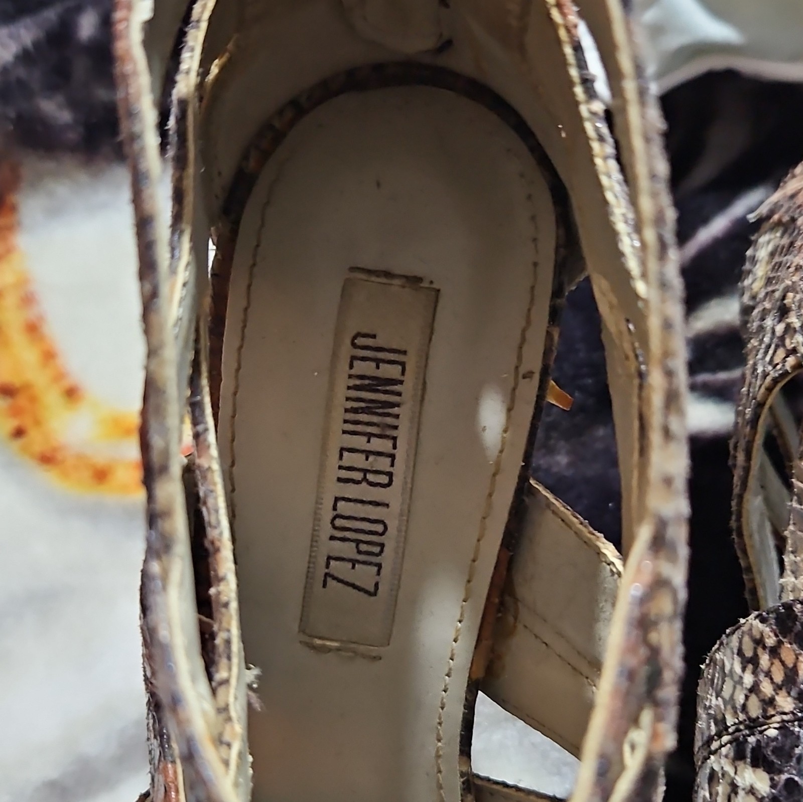 Jennifer Lopez Snake Print Strappy Open Toe Stiletto Zip Heels US 7